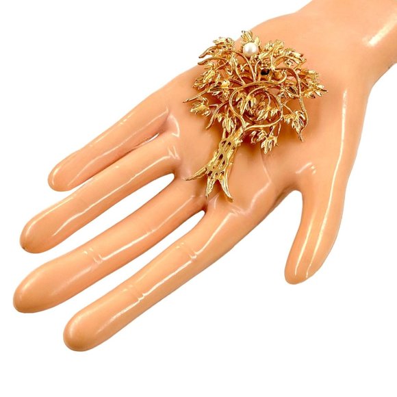 1950s Gold Plated Money Tree 3D Brooch Pin, Natural Pearl, Dollar Sign, Vintage - Picture 12 of 12